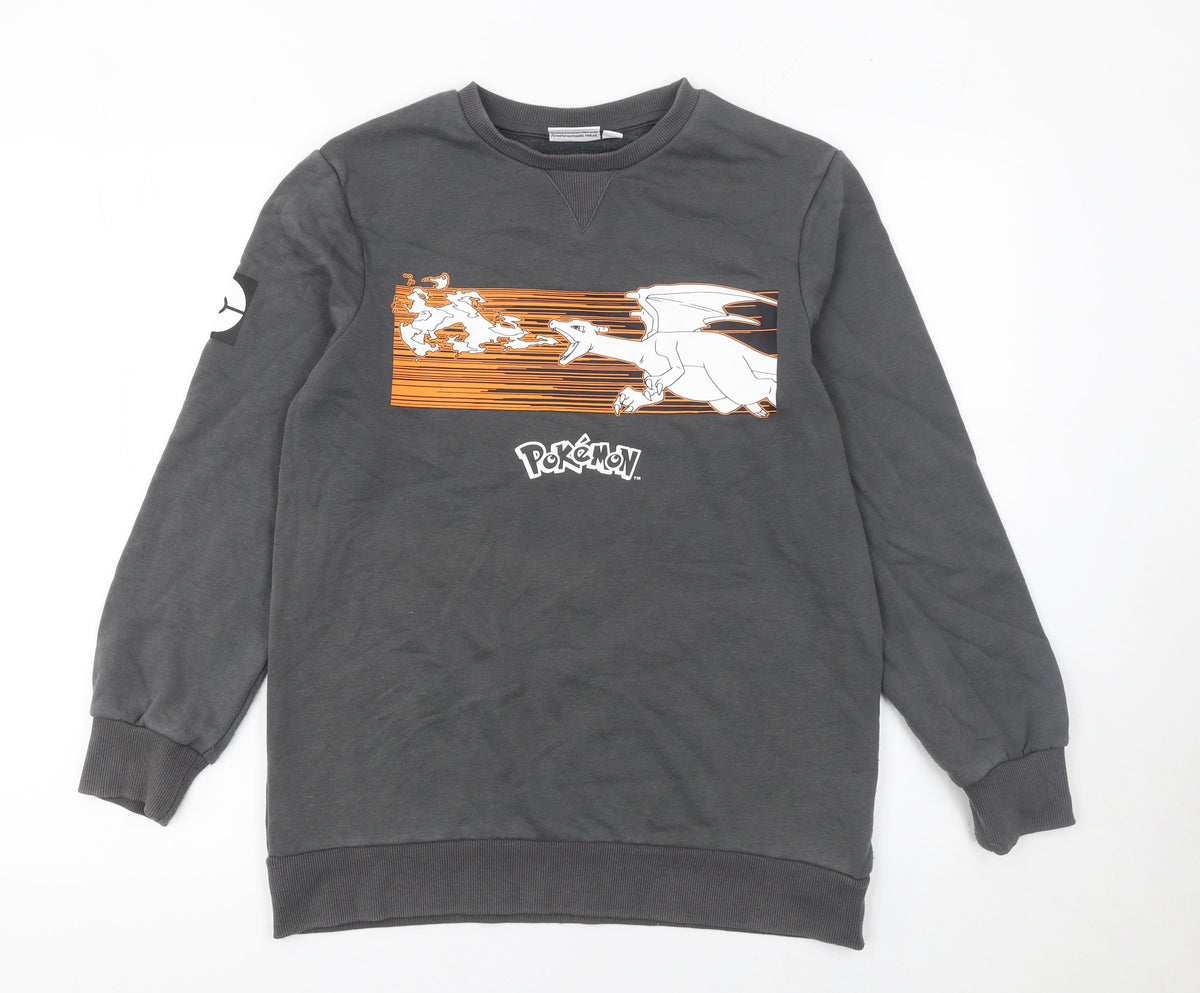 Pokémon Boys Grey 12-13 Years Pullover Sweatshirt Graphic Print Charizard