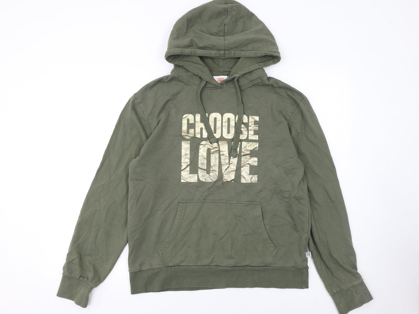 Womens UK Size S Choose Love Green Pullover Hoodie