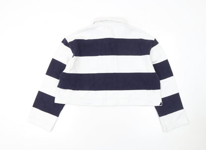 H&M Women's Blue Striped Cropped Polo Top Size S