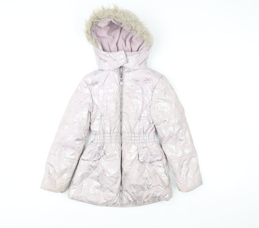Disney Frozen Girls Pink Hooded Puffer Coat 7-8 Years Winter Jacket