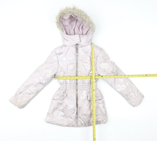 Disney Frozen Girls Pink Hooded Puffer Coat 7-8 Years Winter Jacket