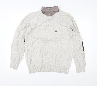 Next Men’s Grey Cable Knit Pullover Jumper M Cotton Wool Elbow Patches