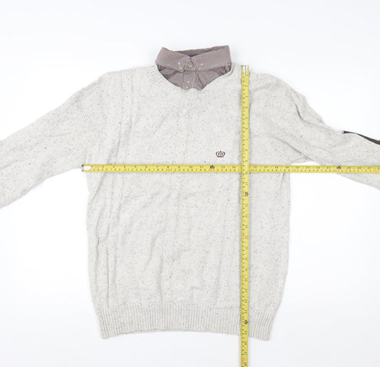 Next Men’s Grey Cable Knit Pullover Jumper M Cotton Wool Elbow Patches