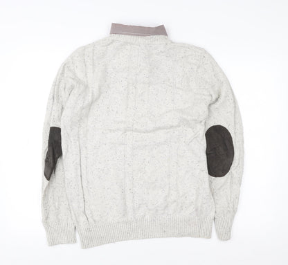 Next Men’s Grey Cable Knit Pullover Jumper M Cotton Wool Elbow Patches
