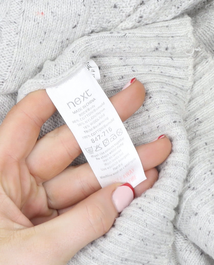 Next Men’s Grey Cable Knit Pullover Jumper M Cotton Wool Elbow Patches