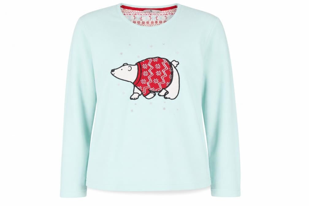 Tu Women Blue Fleece Polar Bear Christmas Long Sleeve Pyjama Top Size 14