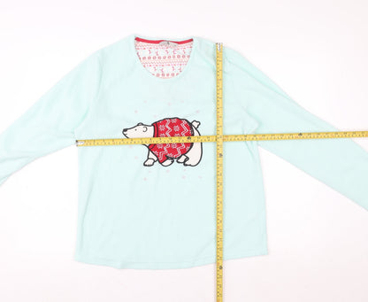 Tu Women Blue Fleece Polar Bear Christmas Long Sleeve Pyjama Top Size 14