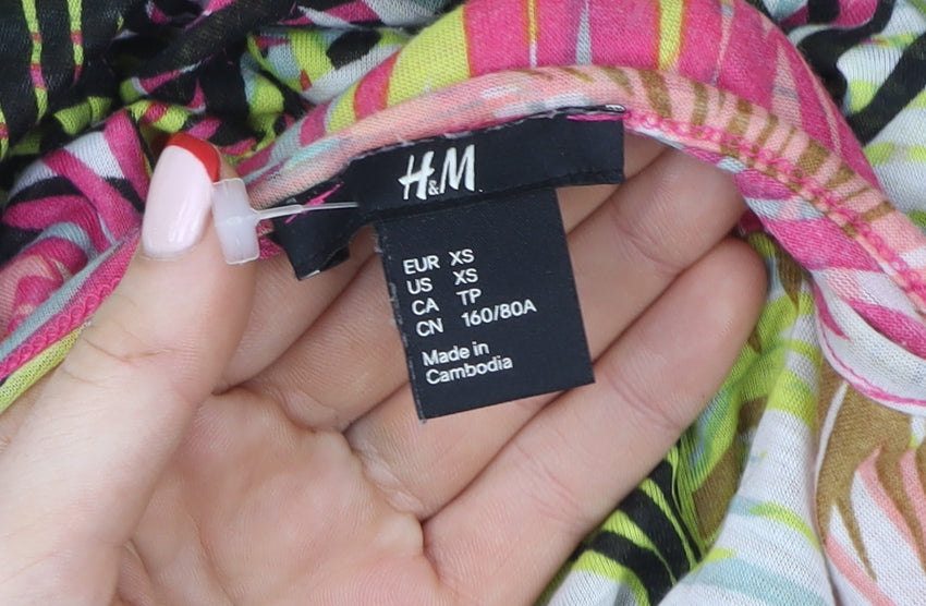 H&M Women's Multicoloured Tropical Tunic Blouse XS