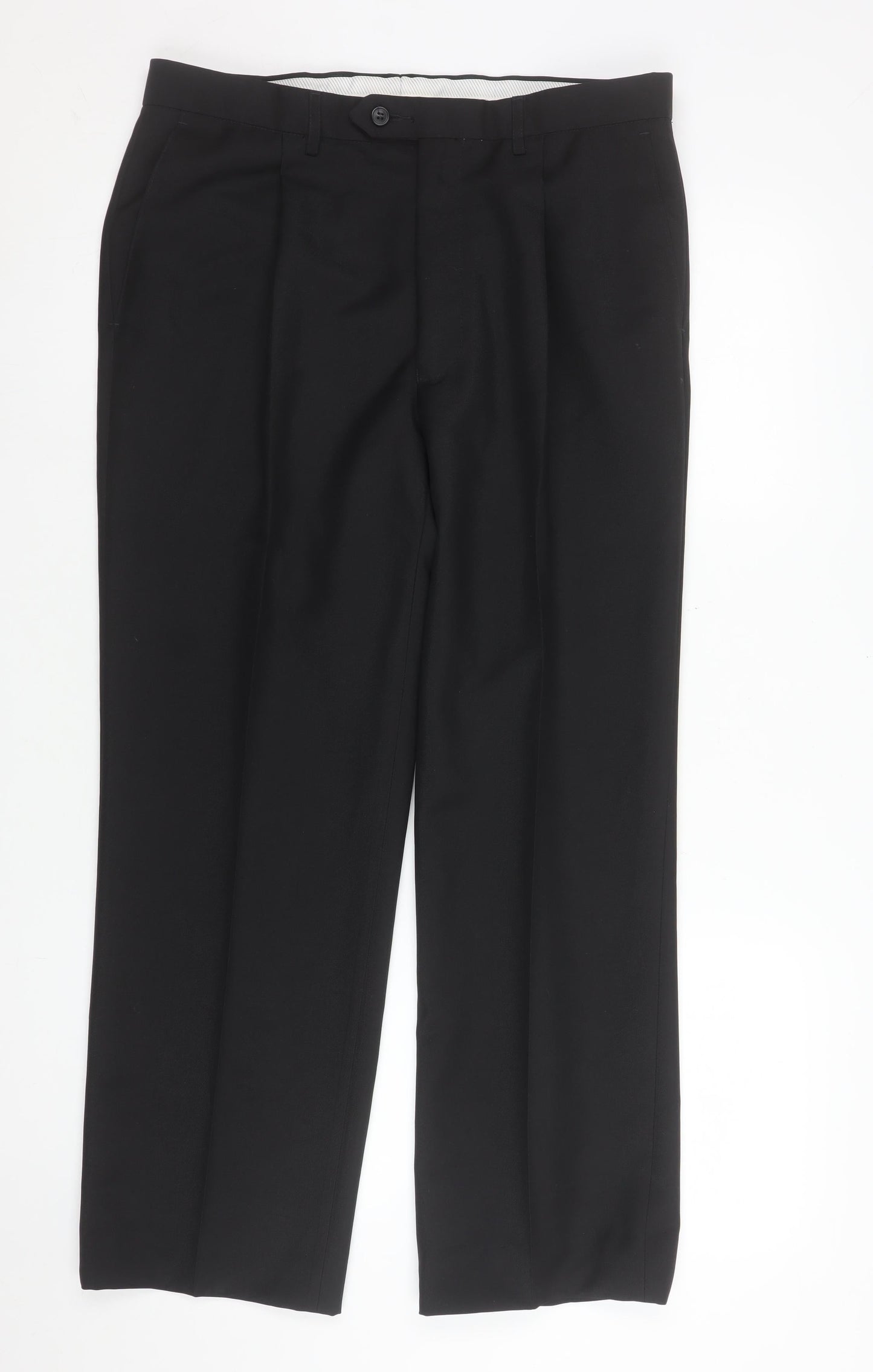 Mens UK Size L Marks and Spencer Regular Fit Dress Pants Black Trousers