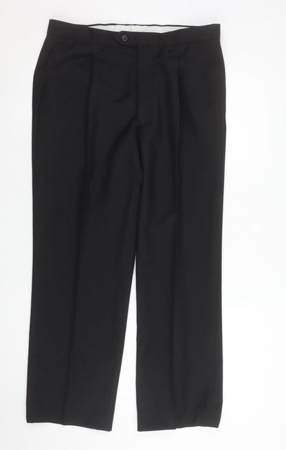 Mens UK Size L Marks and Spencer Regular Fit Dress Pants Black Trousers
