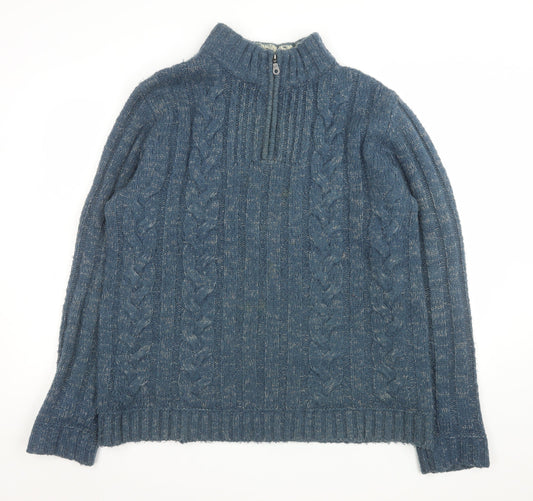 Peter Storm Men Blue L 1/4 Zip Cable-Knit Jumper Wool Blend