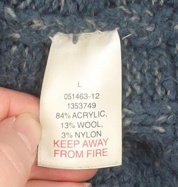 Peter Storm Men Blue L 1/4 Zip Cable-Knit Jumper Wool Blend