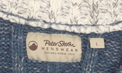 Peter Storm Men Blue L 1/4 Zip Cable-Knit Jumper Wool Blend