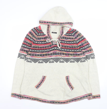 Roman Men’s Beige Fair Isle Hooded Knit Jumper L Casual Winter Pullover