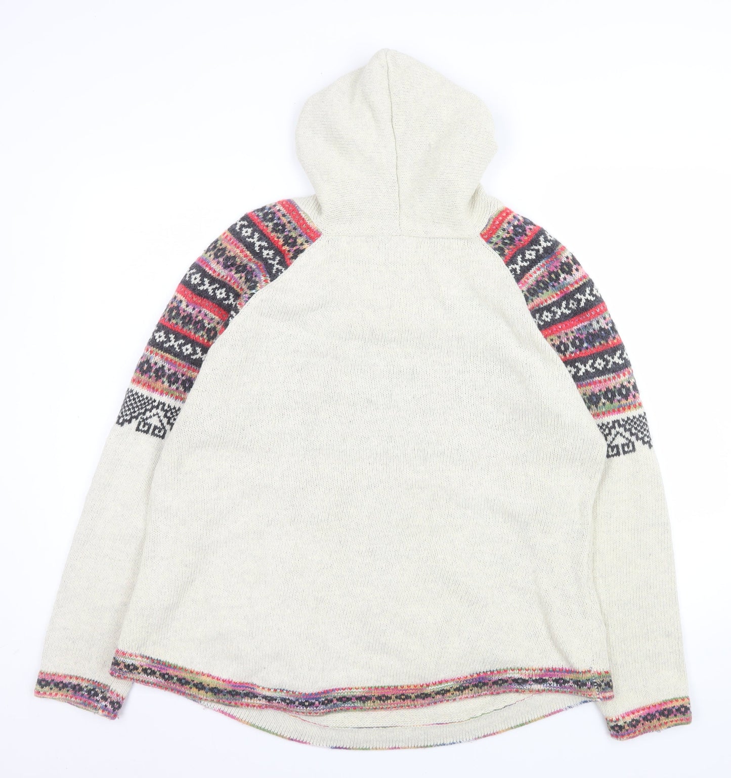 Roman Men’s Beige Fair Isle Hooded Knit Jumper L Casual Winter Pullover