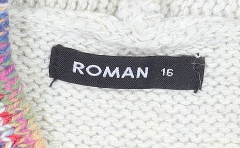 Roman Men’s Beige Fair Isle Hooded Knit Jumper L Casual Winter Pullover