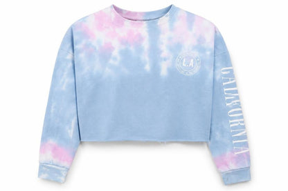 Front view of New Look girls’ multicoloured tie dye la california cropped sweatshirt 12-13 years