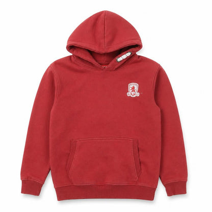 Front view of MFC boys’ red pullover hoodie 9-10 years football logo fleece sweatshirt