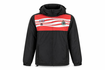 Front view of S Kits boys’ black red altrincham f.c. hooded puffer jacket m