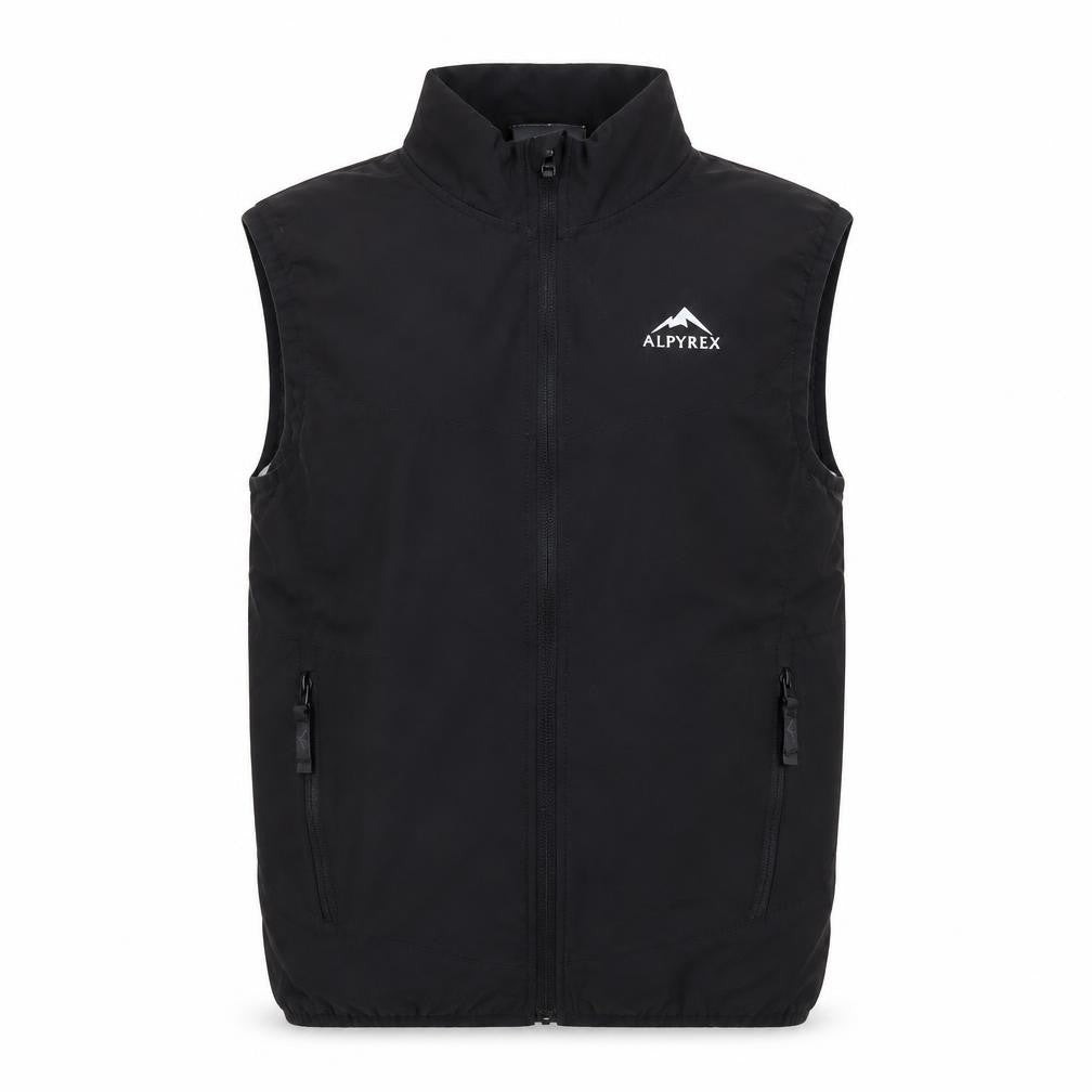 Front view of Alpyrex boys’ black softshell sleeveless bodywarmer m outdoor hiking vest