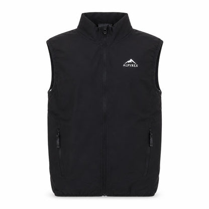 Front view of Alpyrex boys’ black softshell sleeveless bodywarmer m outdoor hiking vest