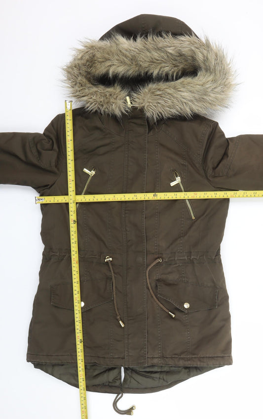 Womens UK Size 12 Miss Selfridge Brown Parka Coat