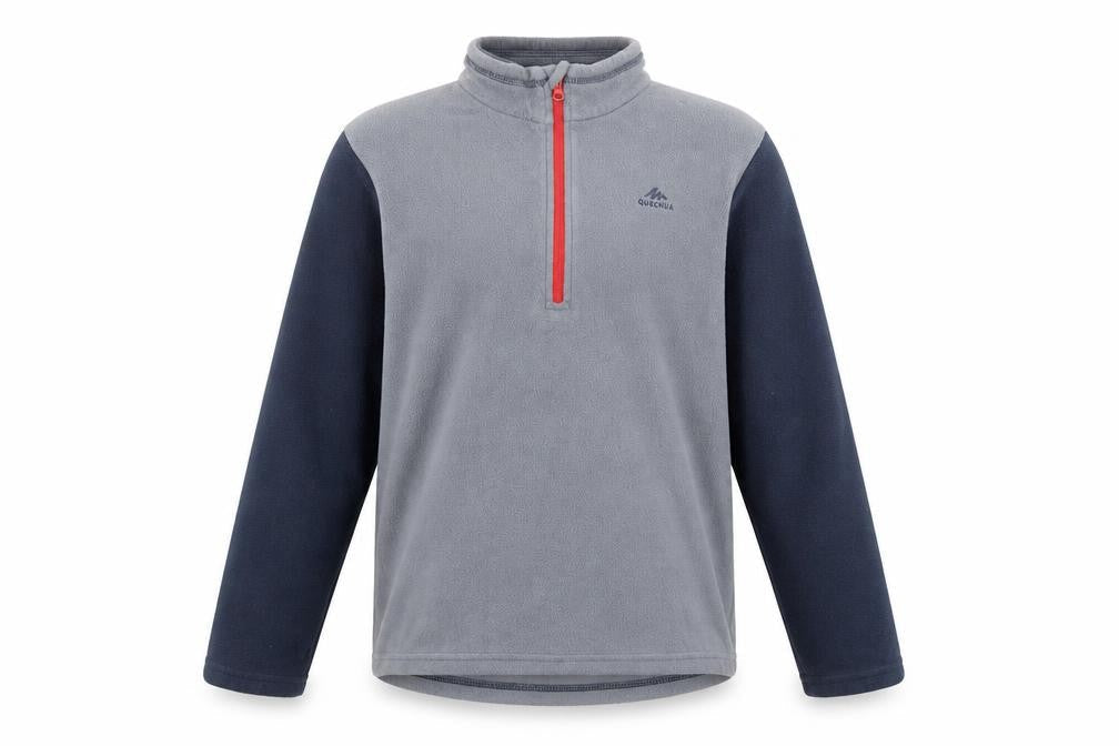 Front view of Quechua boys’ grey fleece 1/4 zip pullover sweatshirt 12-13 years