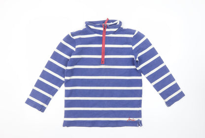 Joules Girls Blue Striped 1/2 Zip Sweatshirt 9-10 Years Cotton Nautical