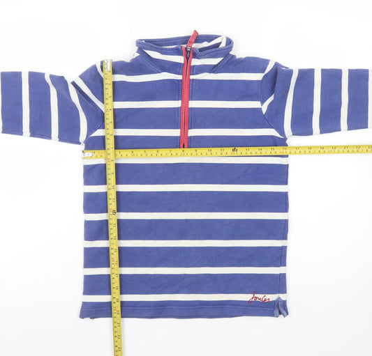 Joules Girls Blue Striped 1/2 Zip Sweatshirt 9-10 Years Cotton Nautical