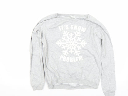H&M Girls Grey 'It’s Snow Problem' Winter Pullover Sweatshirt Age 10 Years
