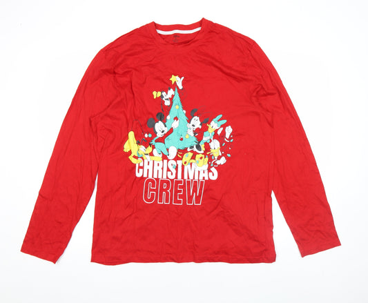 Disney Men's Red Christmas Crew Long Sleeve Cotton Top XL