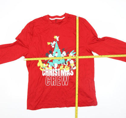 Disney Men's Red Christmas Crew Long Sleeve Cotton Top XL