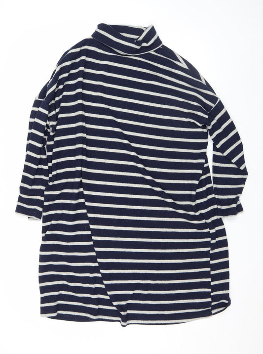Dorothy Perkins Women Blue Striped Roll Neck Long Sleeve Jumper Size 12