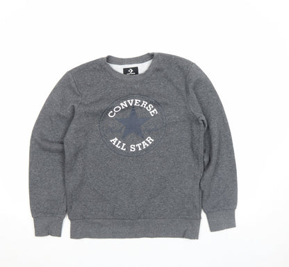 Converse Boys Grey 12-13 Years Pullover Fleece Sweatshirt Crew Neck Logo Jumper