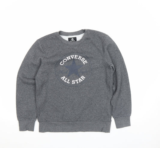 Converse Boys Grey 12-13 Years Pullover Fleece Sweatshirt Crew Neck Logo Jumper