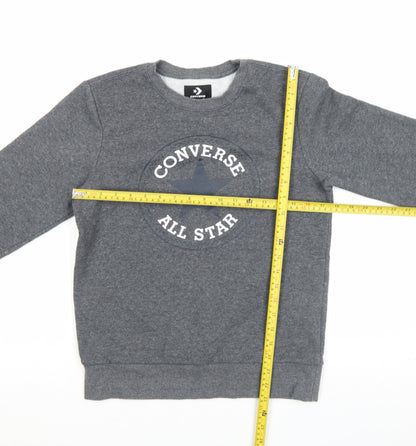 Converse Boys Grey 12-13 Years Pullover Fleece Sweatshirt Crew Neck Logo Jumper