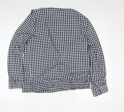 Savida Womens Black Check Ruffle Long Sleeve Blouse Size M