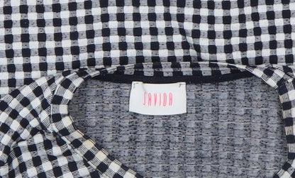 Savida Womens Black Check Ruffle Long Sleeve Blouse Size M