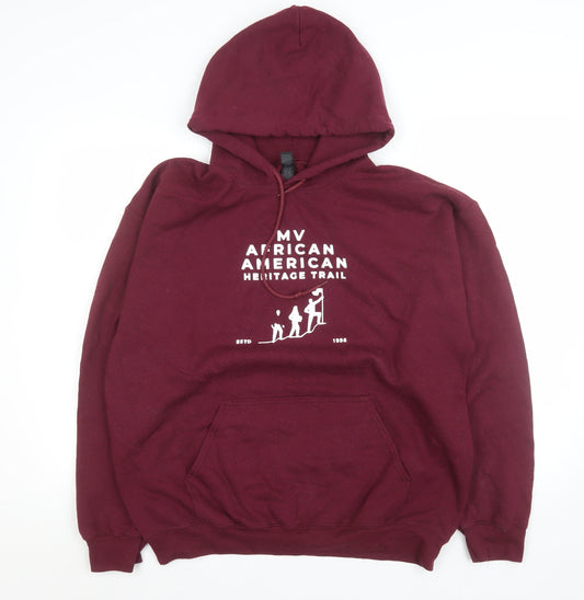 Mens UK Size L Gildan Red Pullover Hoodie