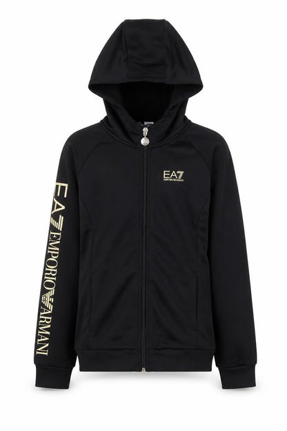 Front view of Emporio Armani boys’ black logo hooded track jacket 10 years