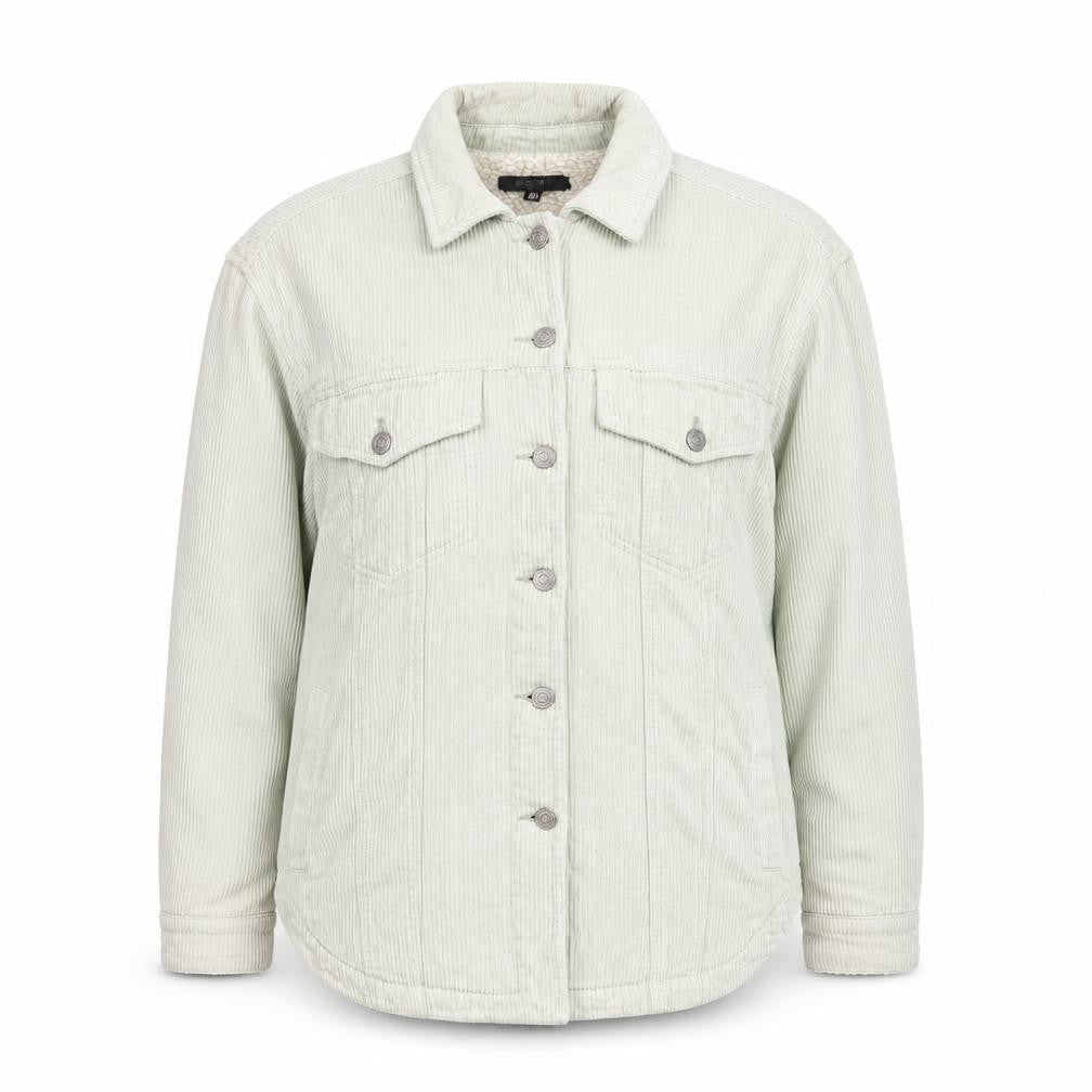 Front view of Missguided Women’s Beige Corduroy Sherpa Lined Jacket, size UK 6