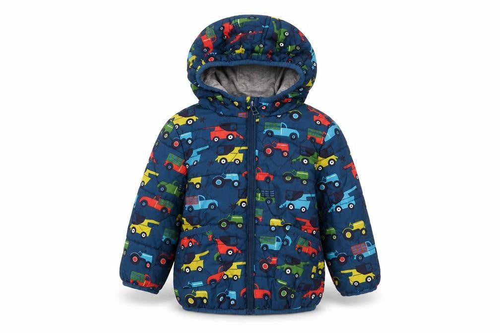 Marks & Spencer Boys Multicoloured 12-18 Months Hooded Puffer Jacket Cars Print