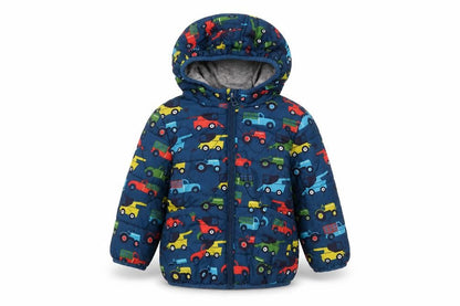 Marks & Spencer Boys Multicoloured 12-18 Months Hooded Puffer Jacket Cars Print