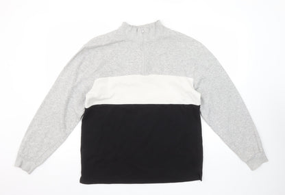 H&M Boys Grey White Black Colourblock 1/4 Zip Sweatshirt 14Y