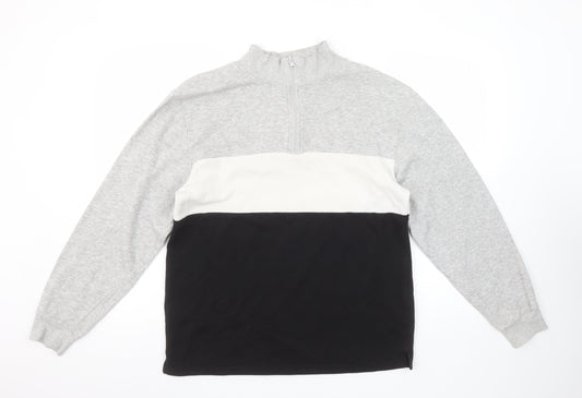 H&M Boys Grey White Black Colourblock 1/4 Zip Sweatshirt 14Y