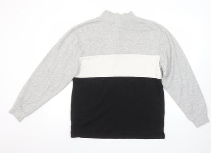 H&M Boys Grey White Black Colourblock 1/4 Zip Sweatshirt 14Y