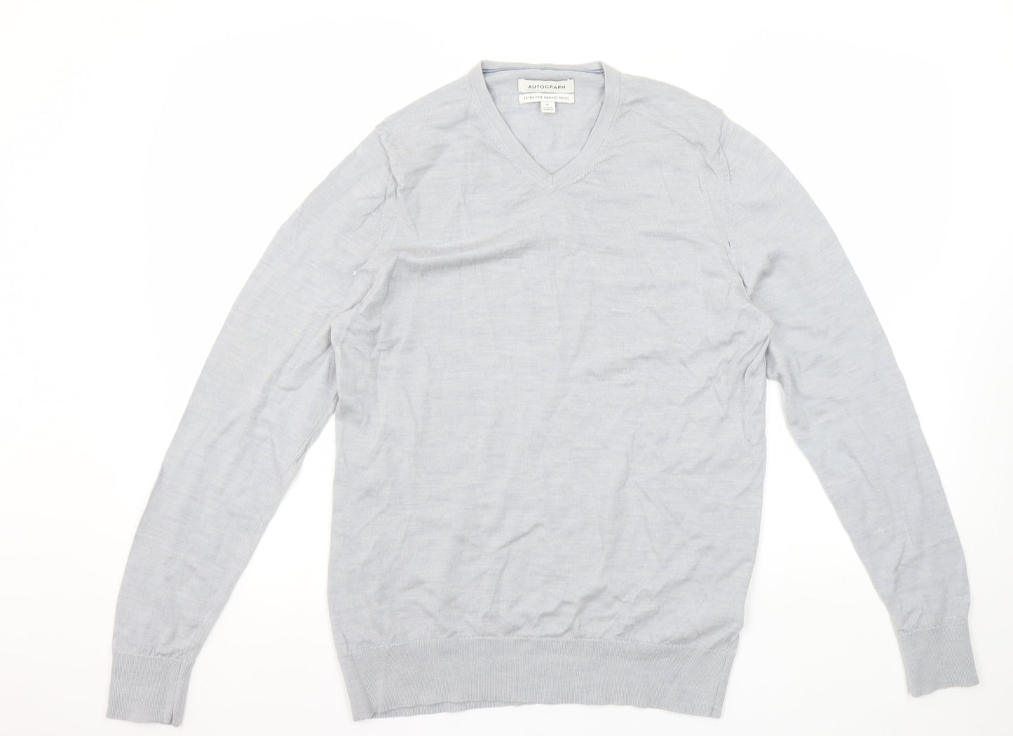 Marks and Spencer Autograph Men's Grey M V-Neck Merino Wool Jumper