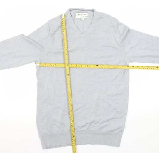 Marks and Spencer Autograph Men's Grey M V-Neck Merino Wool Jumper