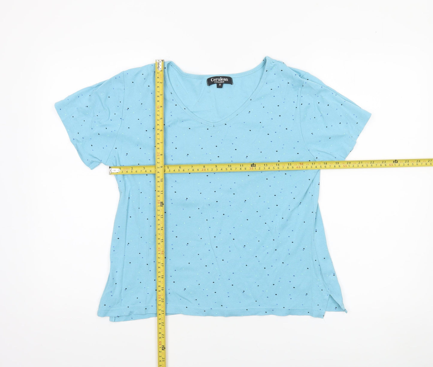Womens UK Size 12 Cerulean Blue Basic T-Shirt