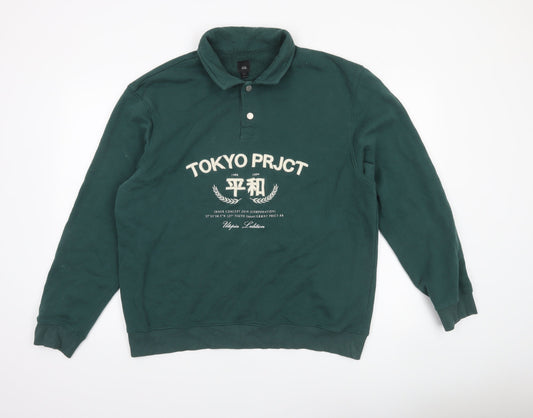 Mens UK Size L River Island Green Henley Sweatshirt